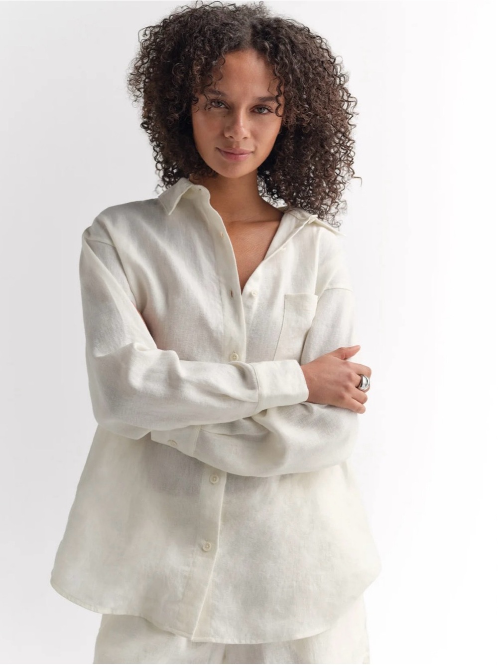 Women's Cream Button-Up Linen Shirt